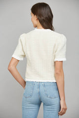 CONTRAST RUFFLE HEM DETAIL LUREX TWEED JACKET FJ70198: CREAM / S