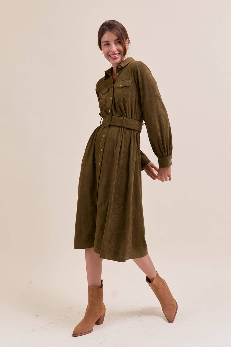 SUEDE SHIRT DRESS MDR4290: OLIVE / L