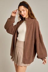 ZIP UP OVERSIZED SWEATER CARDIGAN: Taupe / L