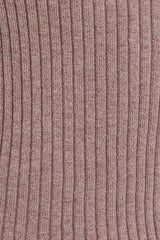 ONE SHOULDER RIBBED DIFFERENCE DETAIL SWEATER TOP: H BROWN / XS