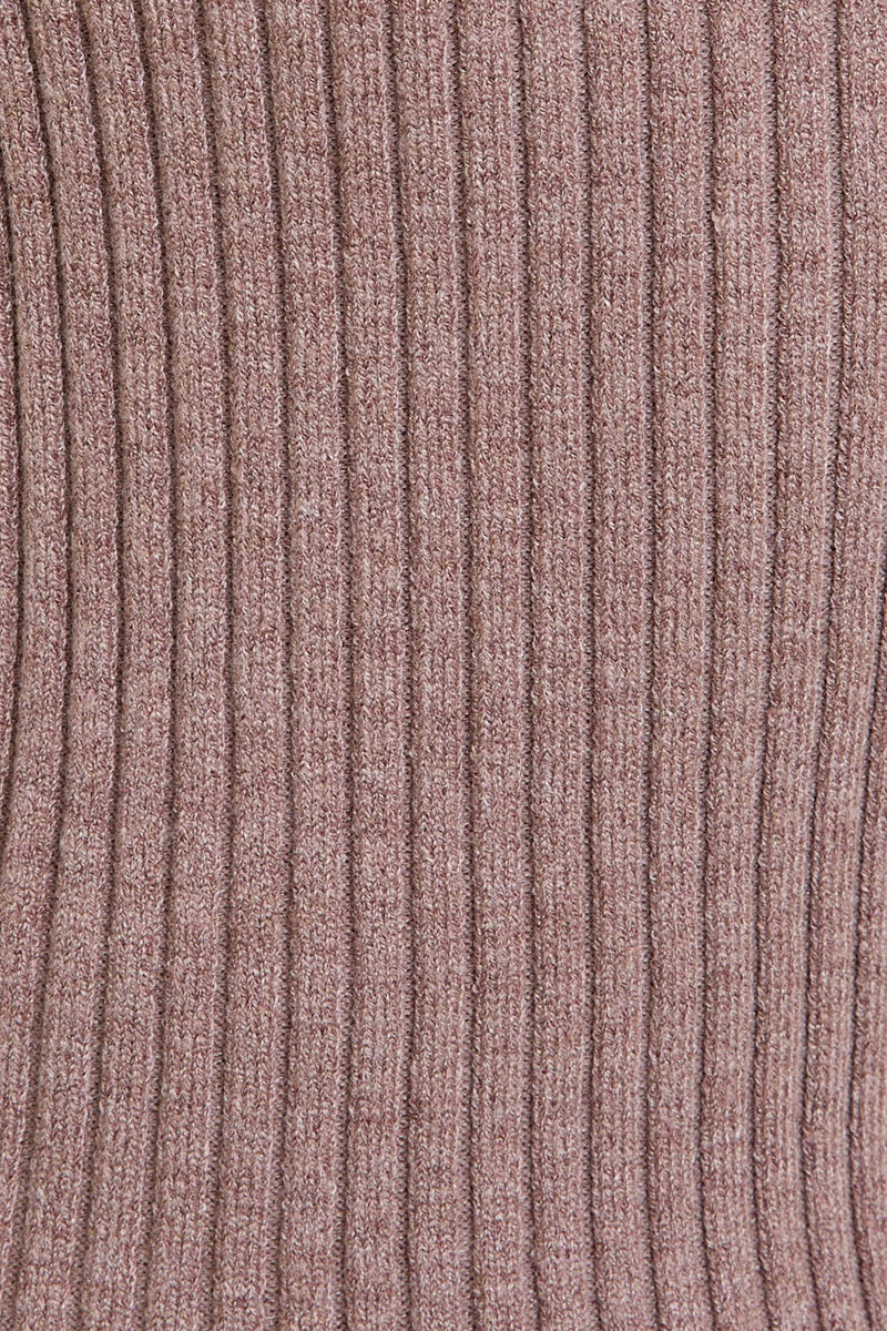 ONE SHOULDER RIBBED DIFFERENCE DETAIL SWEATER TOP: H BROWN / XS
