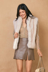 Snow Angel Collared Furry Vest: FRENCH STONE