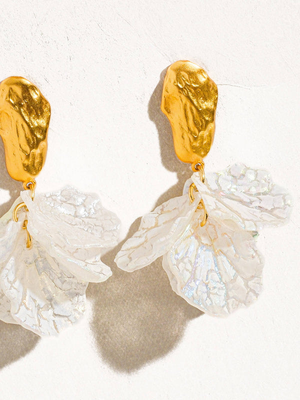 Sicilia 18K Gold Boho Floral Dangle Earring: White
