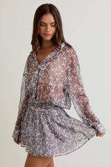 LOW WAIST SHIRT DRESS: WHITE-MOCHA ANIMAL / XS