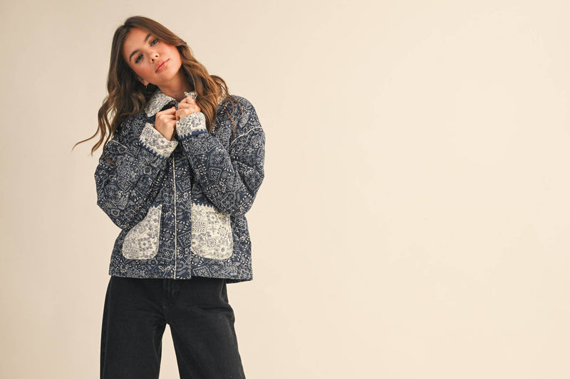 BANDANA PRINT JACKET: Navy / M