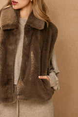 Wind Whispers Faux Fur Collared Vest: BLACK