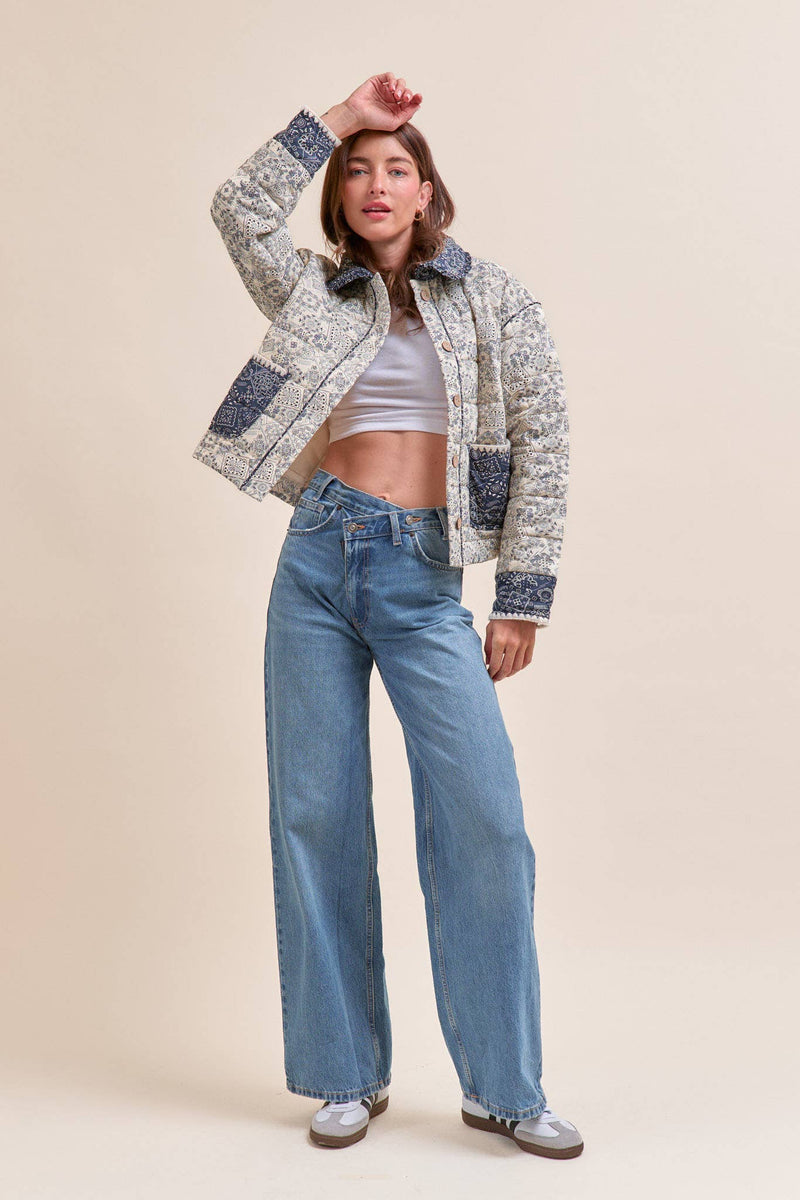BANDANA PRINT JACKET: Navy / M