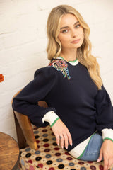 Tiger Embroidered Shoulder Knit Top M