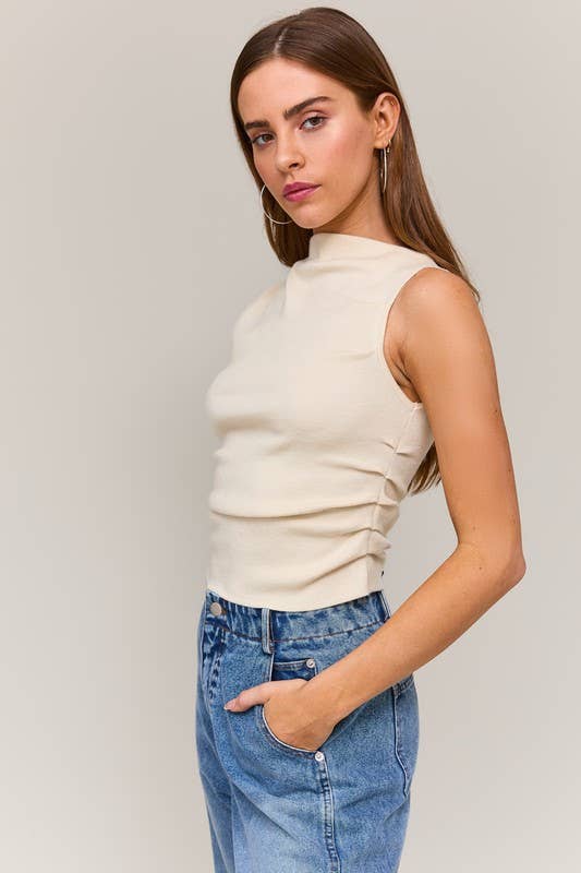 ASYMMETRICAL NECK SWEATER TOP: Ivory / S