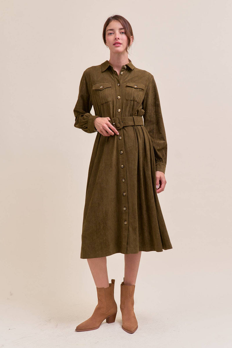 SUEDE SHIRT DRESS MDR4290: OLIVE / S