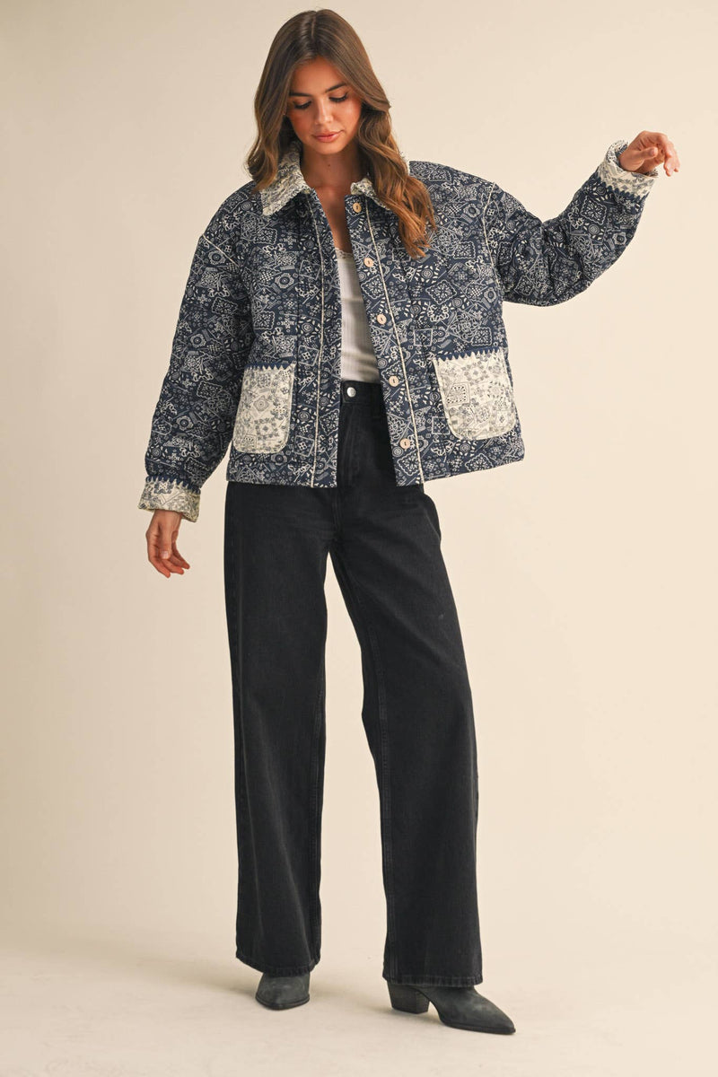 BANDANA PRINT JACKET: Navy / M