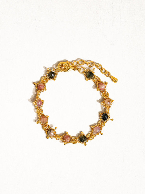 Skylar 18K Gold Multi-Stone Chained Bracelet, Necklace: Multi-Colored / Bracelet