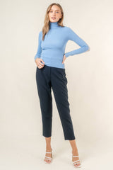 Mock neck color block long sleeve sweater top-TI5519FO: GREY/BLUE / Contemporary / S