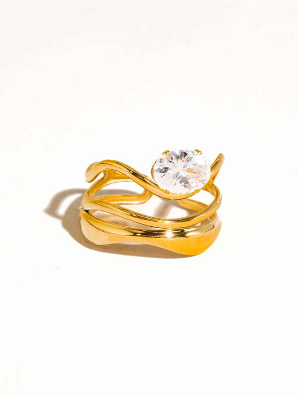Gloire 18K Gold Non-Tarnish Abstract CZ Ring: Yellow Gold