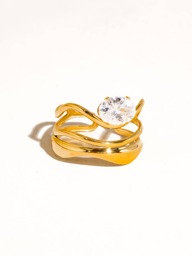 Gloire 18K Gold Non-Tarnish Abstract CZ Ring: Yellow Gold