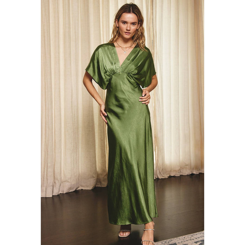 Satin Blouson Maxi Dress