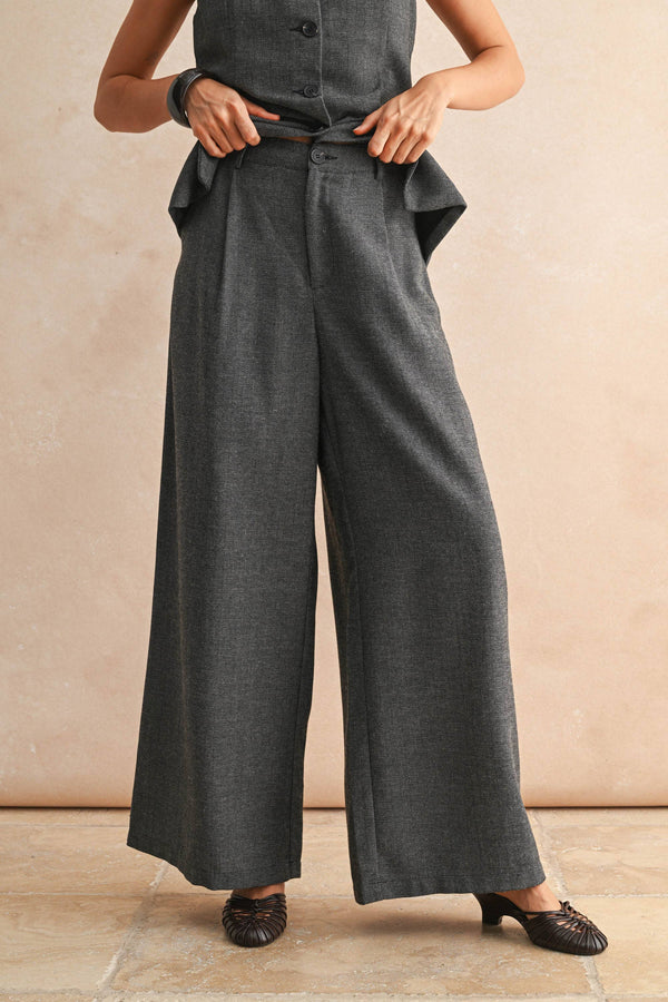 WIDE LEG TROUSERS: Black / L