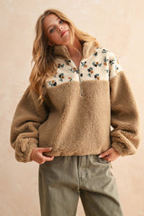 FLORAL PRINT SHERPA PULLOVER:  S