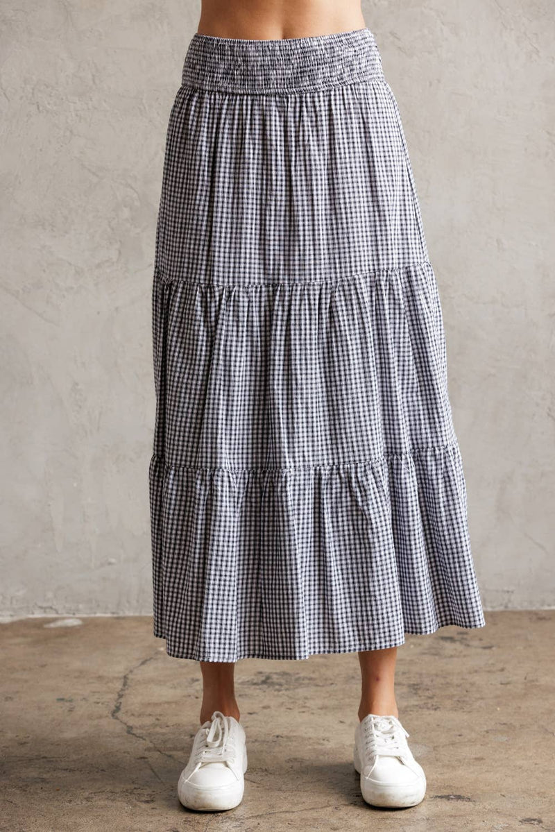 TIERED GINGHAM MIDI SKIRT S