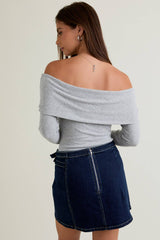 OFF SHOULDER LONG SLEEVE TOP: CRIMSON / L