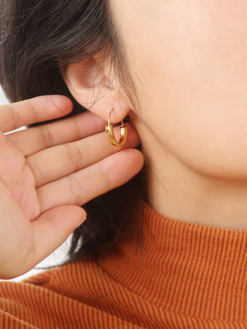 Mackenzie 18K Non-Tarnish U-Shape Hoop Earring: Yellow Gold