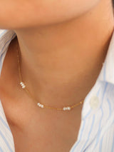 18K Non-Tarnish Petite Pearl Chokers: Yellow Gold / Lauren-Single Pearl