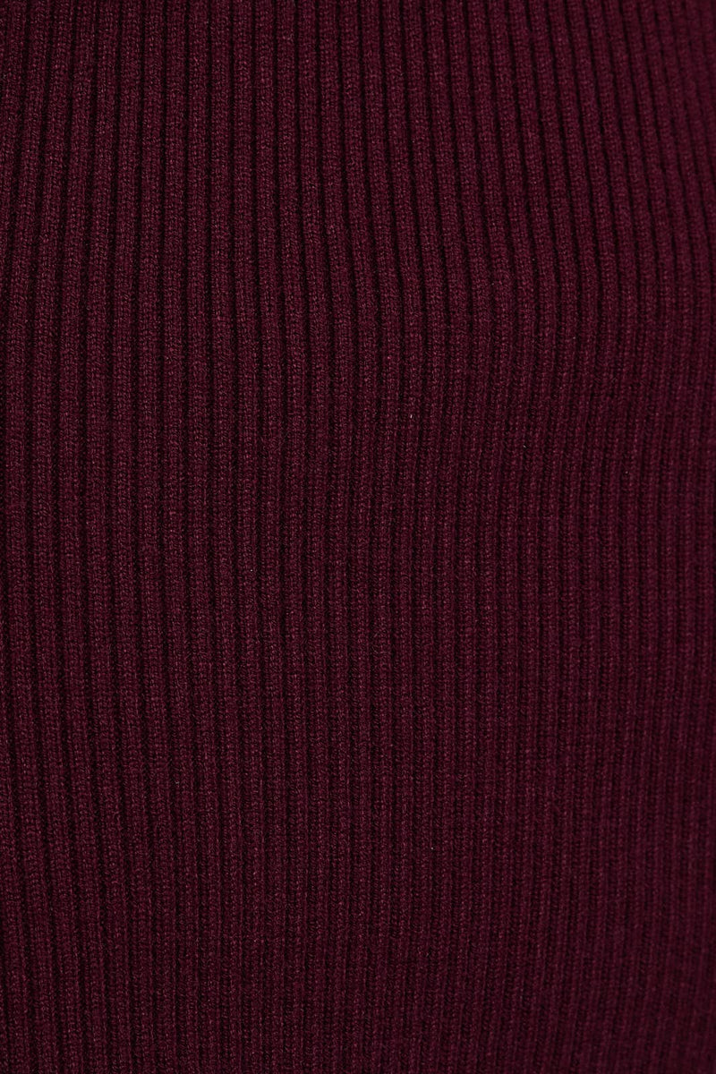 LONG SLEEVE MIDI DRESS: MAROON / L