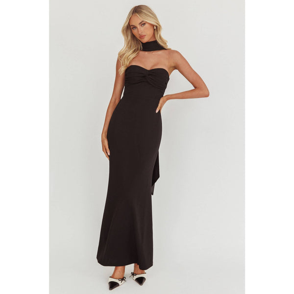 TWIST KNOT MAXI DRESS: BLACK / XS-S-M-L(1-3-2-1)