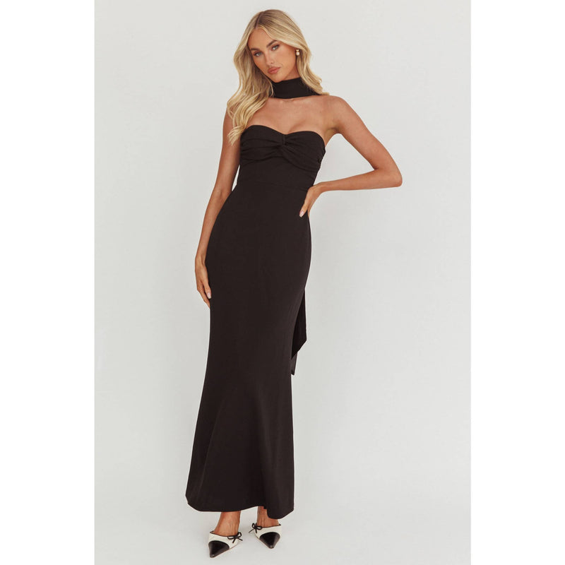 TWIST KNOT MAXI DRESS: BLACK / XS-S-M-L(1-3-2-1)