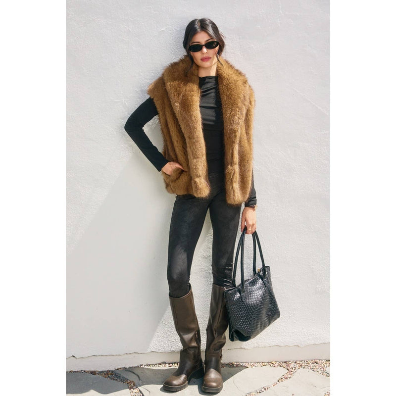 Snow Angel Collared Furry Vest: FRENCH STONE