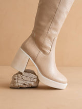 The Juniper Beige | Platform Knee-High Boots: Beige / 7