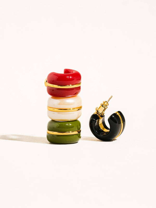 Arlo 18K Gold Small C Hoop Earring: Black