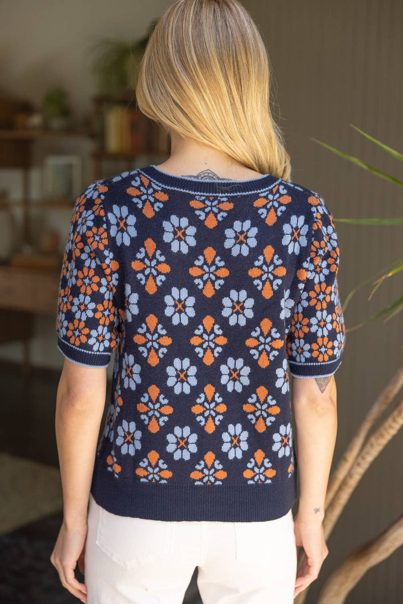 Floral Abstract Knit Top M