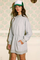 D4453 Practice Long-sleeve Terry Mini Dress: Grey / S-M-L (2-2-2)