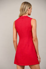 FRONT PATCH POCKET SLVL TWEED DRESS FD32156: RED / S