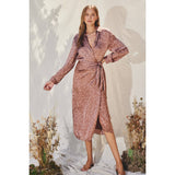 Ditsy Flower Midi Shirt Wrap Dress: ROSY TAUPE / S-M-L(2-2-2)