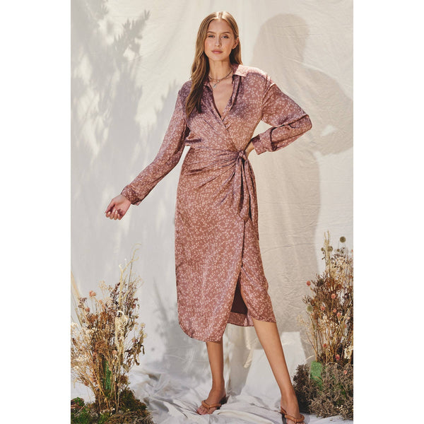 Ditsy Flower Midi Shirt Wrap Dress: ROSY TAUPE / S-M-L(2-2-2)