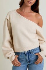 ASYMMETRICAL SWEATER TOP: CREAM / L