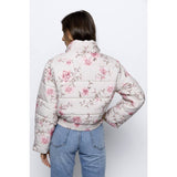 JT6514-1- ROMANTIC FLORAL PUFFER JACKET: PINK / L