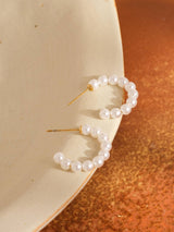 Chapin 18K Gold Non-Tarnish Pearl Hoop Earring: White