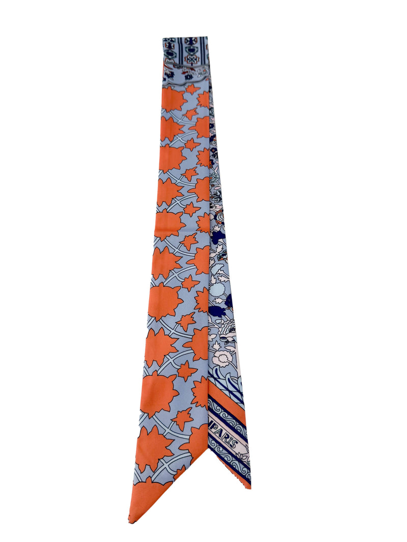 Knotted Blue and Orange Floral Scarf Necklace S39