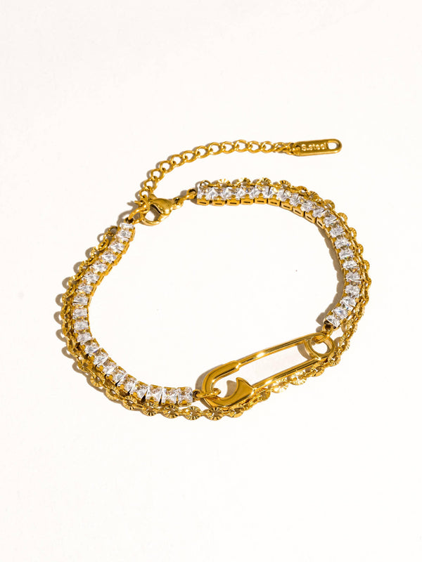 Acier 18K Gold Non-Tarnish Glam Rhinestone Clip Bracelet: Yellow Gold