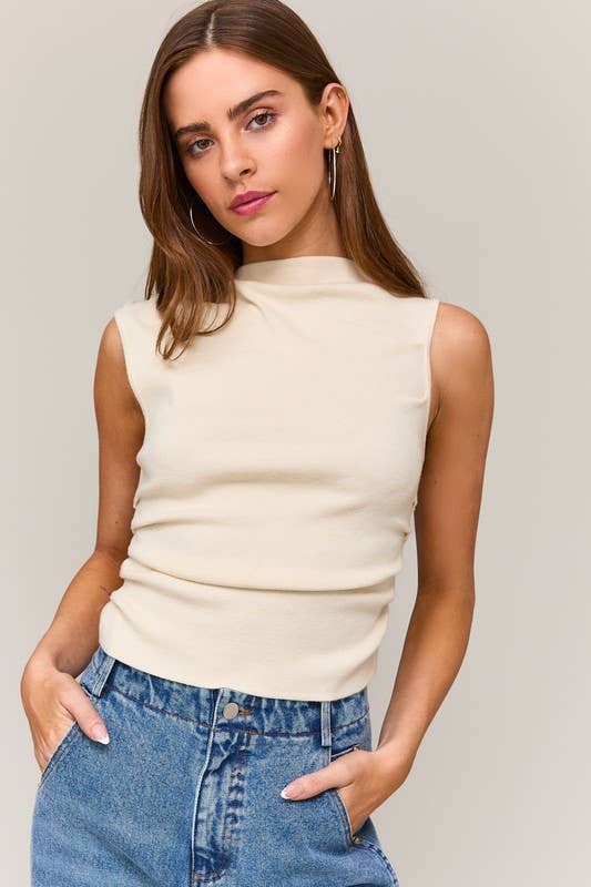 ASYMMETRICAL NECK SWEATER TOP: Ivory / L