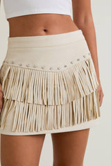 SUEDE SKIRT WITH FRINGE: IVORY / S