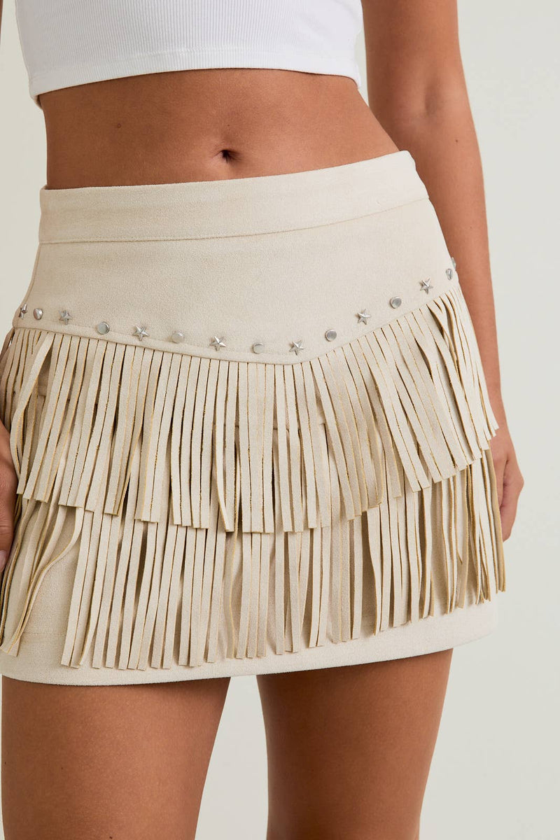SUEDE SKIRT WITH FRINGE: IVORY / S