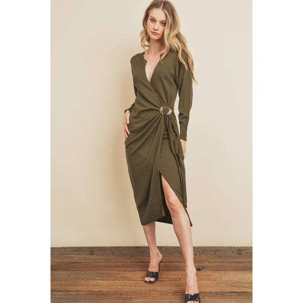 Stay Close Tortoise Buckle Knit Dress