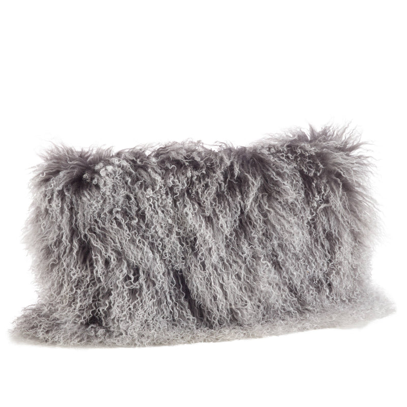 Mongolian Lamb Fur Pillow - Poly Filled: Ivory / Polyester Insert / 12"x20"