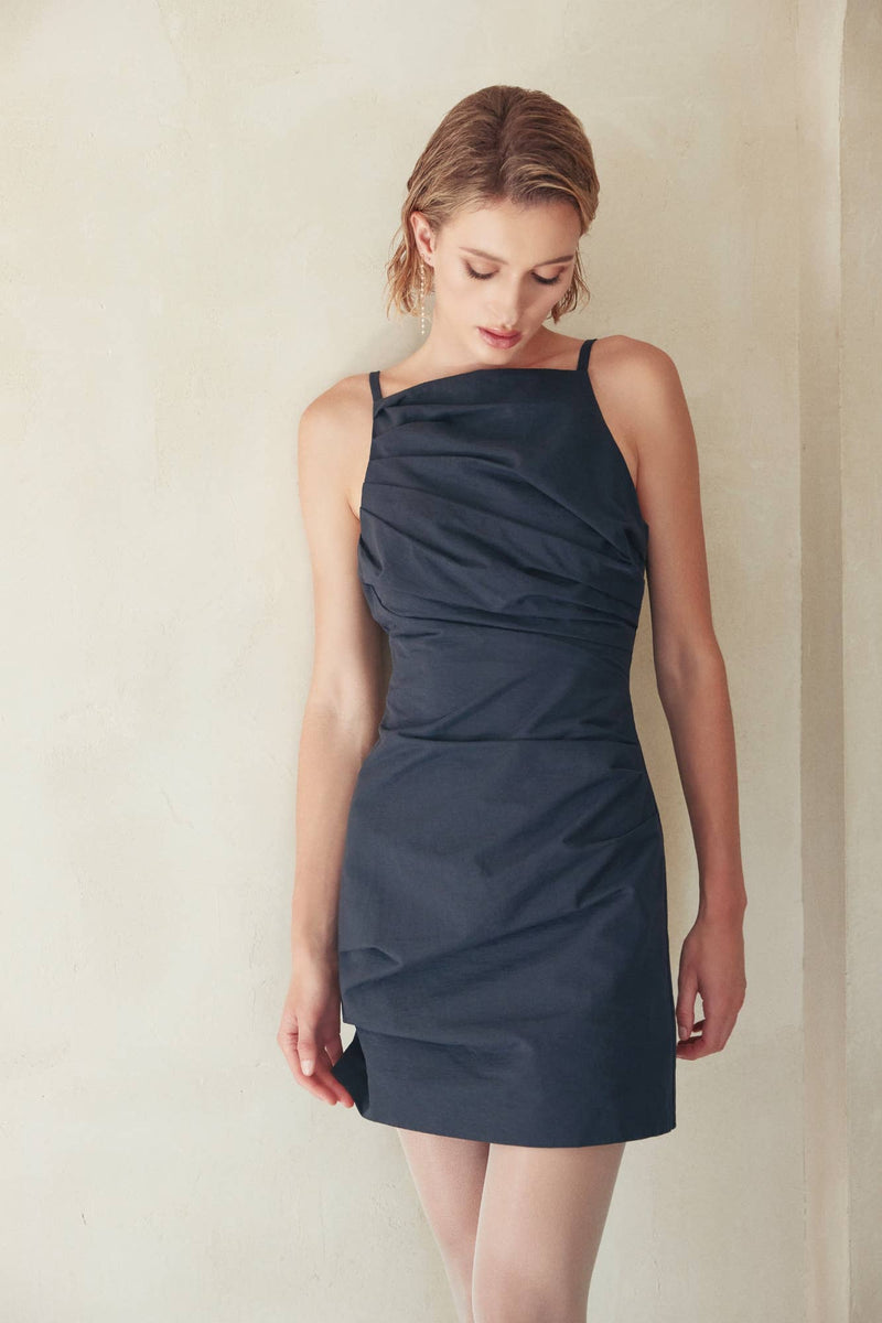 ELEGANT CHIC COCKTAIL PARTY PLEATED MINI DRESS-DI10047FO: Black / Contemporary / M
