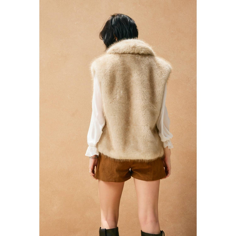 Snow Angel Collared Furry Vest: FRENCH STONE