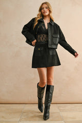 SUEDE WITH PLEATER SKIRT: BLACK / M